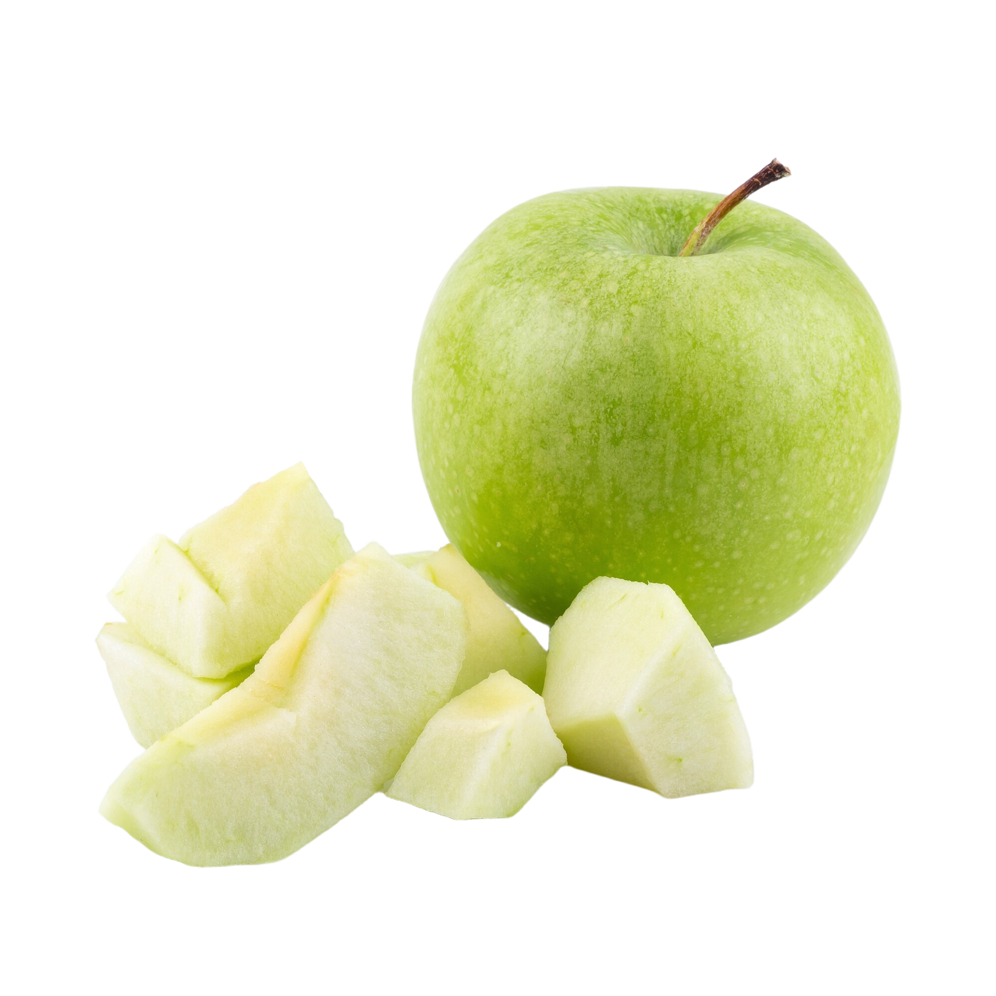 Manzana verde madura rebanada aislada fondo blanco